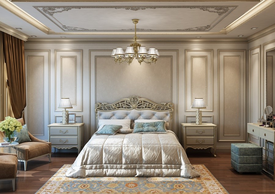 Mẫu thiết kế phòng ngủ rộng 40m2 với nội thất tân cổ điển cực đẹp và sang